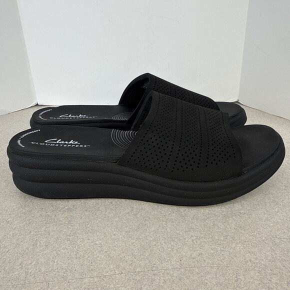 Women’s‎ Clarks Cloud Steppers Drift Twist Black Sandals Slip On Size 7 - Picture 7 of 10